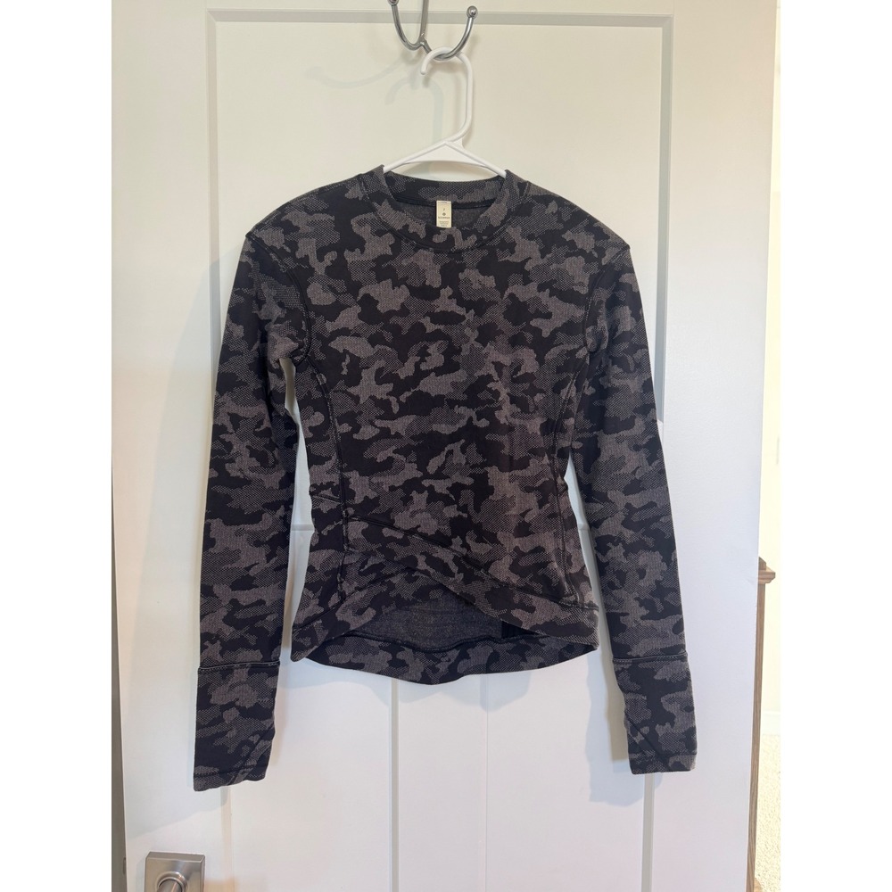 Lululemon Heritage 365 Camo Wrap Front Long Sleeve Top Size 2 Deep Coal Multi